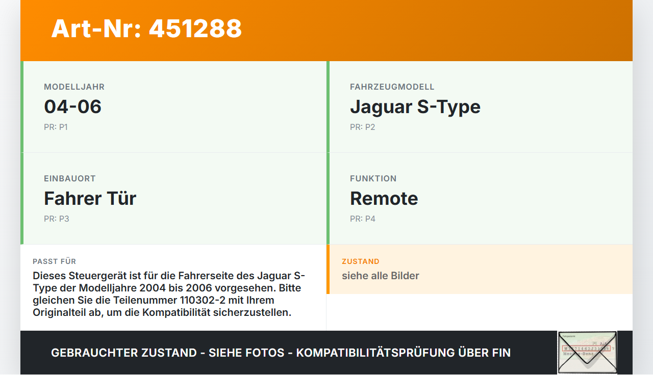 Jaguar S-Type 04-06 Steuergerät ECU Modul SG DDM-MB Fahrer Tür Remote Jaguar S-Type 04-06 01.02.2006 4R83-13C791-BB... Vorschau 2