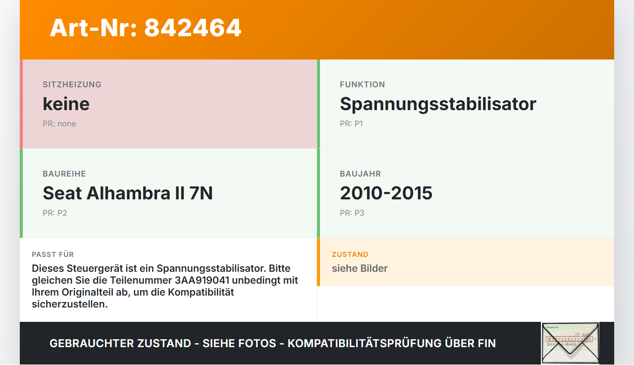 Seat Alhambra II 7N 10-15 Steuergerät SG Spannungsstabilisator Seat Alhambra II 7N 10-15 14.07.2011 3AA919041... Vorschau 3