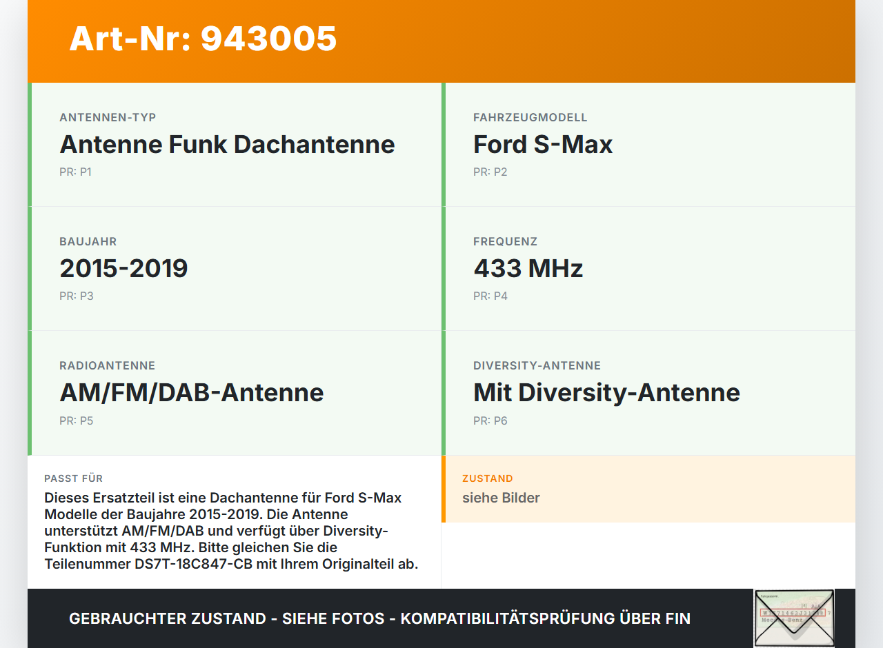 Ford S-Max 15-19 Antenne Dachantenne Ford S-Max 15-19 03.05.2016 DS7T-18C847-CB gebraucht Vorschau 3