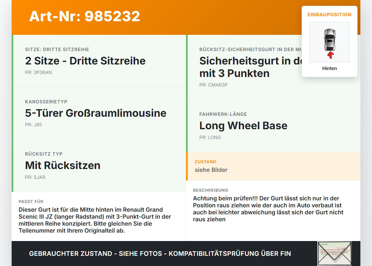 Renault Grand Scenic III JZ 13-16 Gurt Sicherheitsgurt Mitte Hinten Renault Grand Scenic III JZ 13-16 24.06.2013... Vorschau 3