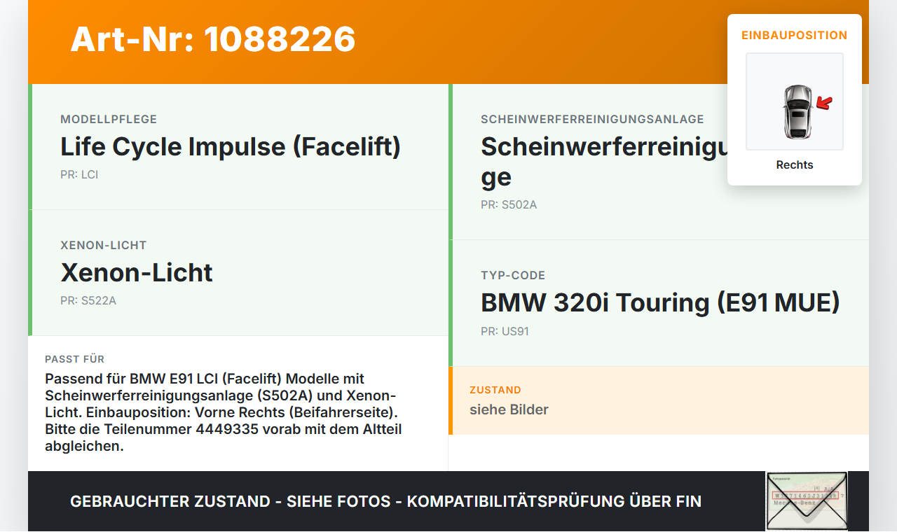BMW E91 320i LCI 08-11 Waschdüse Hubzylinder SRA für Scheinwerfer Rechts BMW E91 320i LCI 08-11 31.08.2009 7179311... Vorschau 3