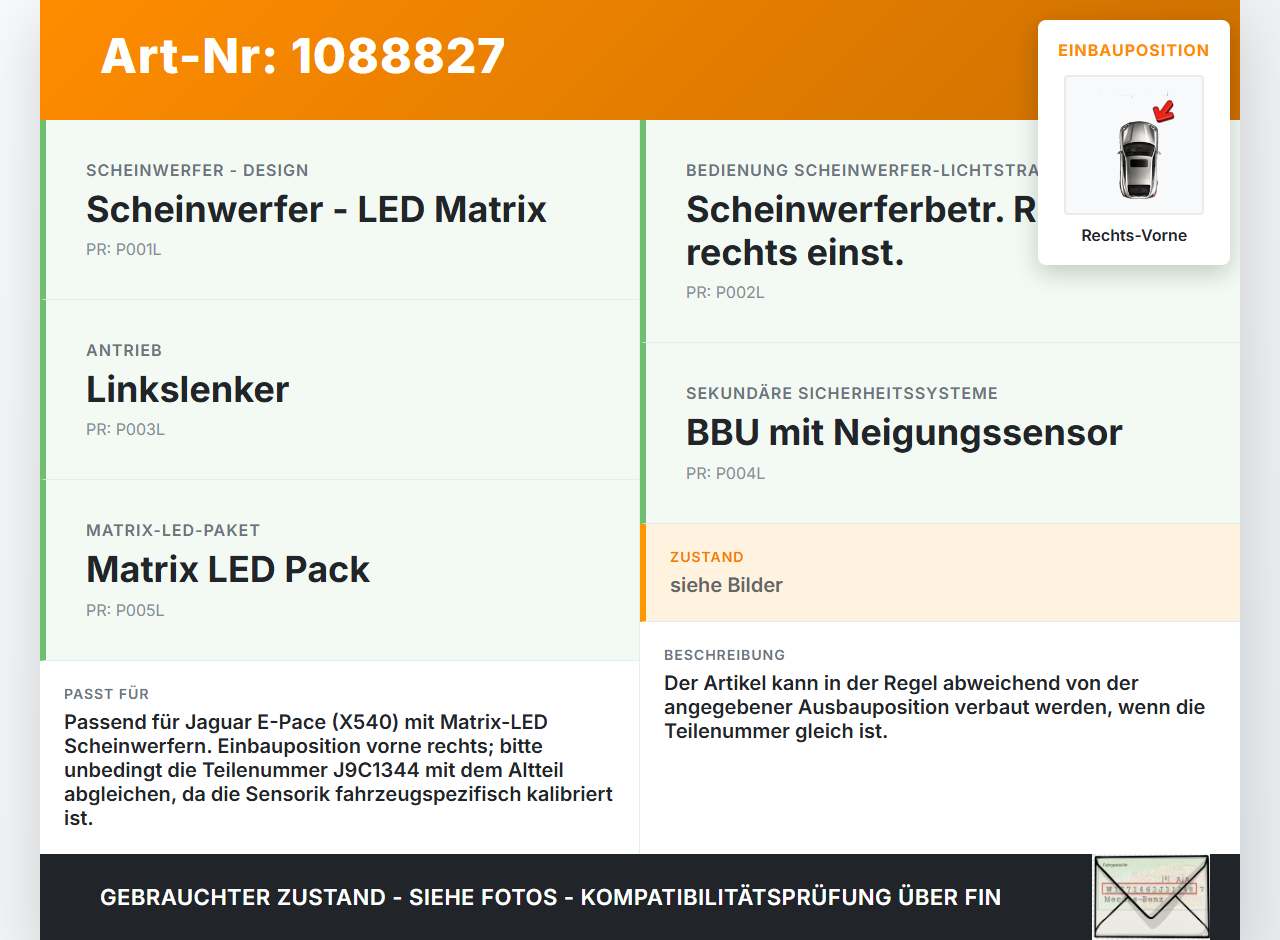 Jaguar E-Pace X540 Niveausensor Xenon LWR Sensor Neigung Rechts Vorne Jaguar E-Pace X540 19.08.2019 J9C1344... Vorschau 3