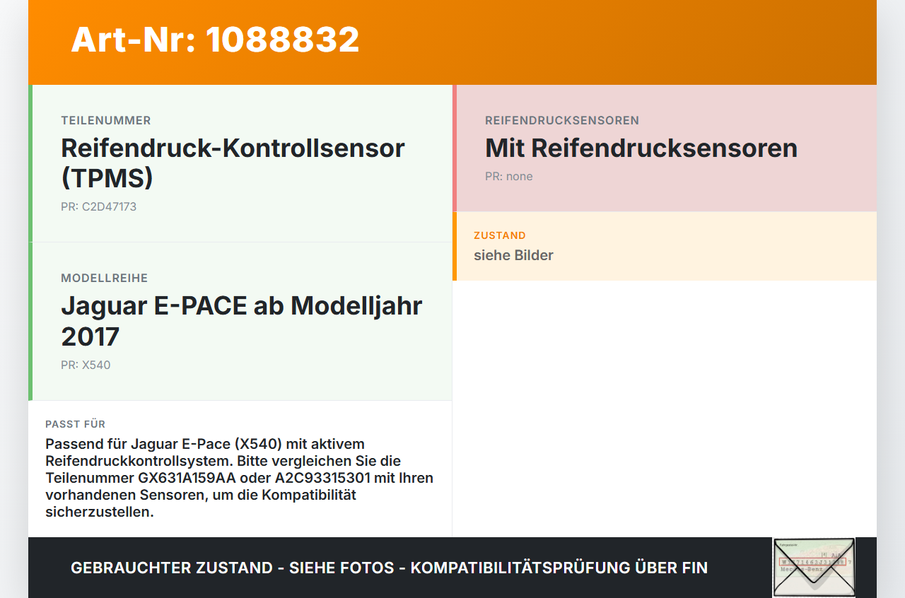 Jaguar E-Pace X540 4x Reifendruck Sensor Radsensor Reifendrucksensor Set Satz Jaguar E-Pace X540 19.08.2019... Vorschau 3