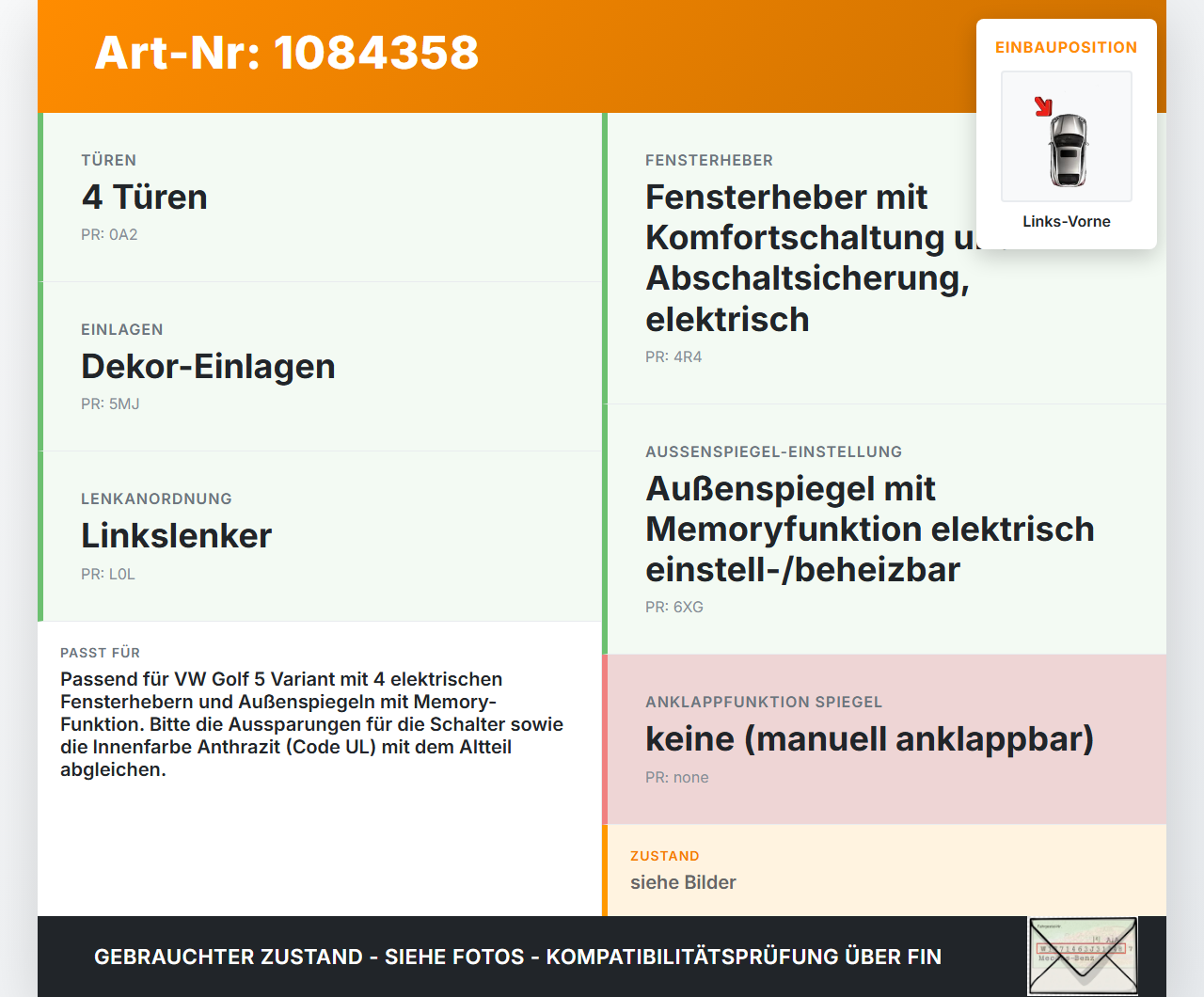 VW Golf 5 V Variant 1K5 03-09 Kombi Blende für Fensterheberschalter Links Vorne VW Golf 5 V Variant 1K5 03-09... Vorschau 3