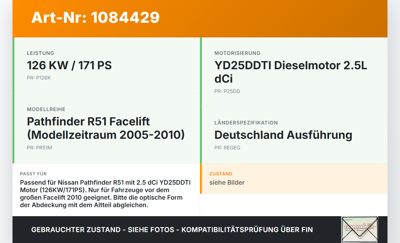 Nissan Pathfinder R51 05-10 dCi 2,5 126KW YD25DDTI Motorabdeckung Abdeckung für Motor Deckel dCi Nissan Nissan... Vorschau 3
