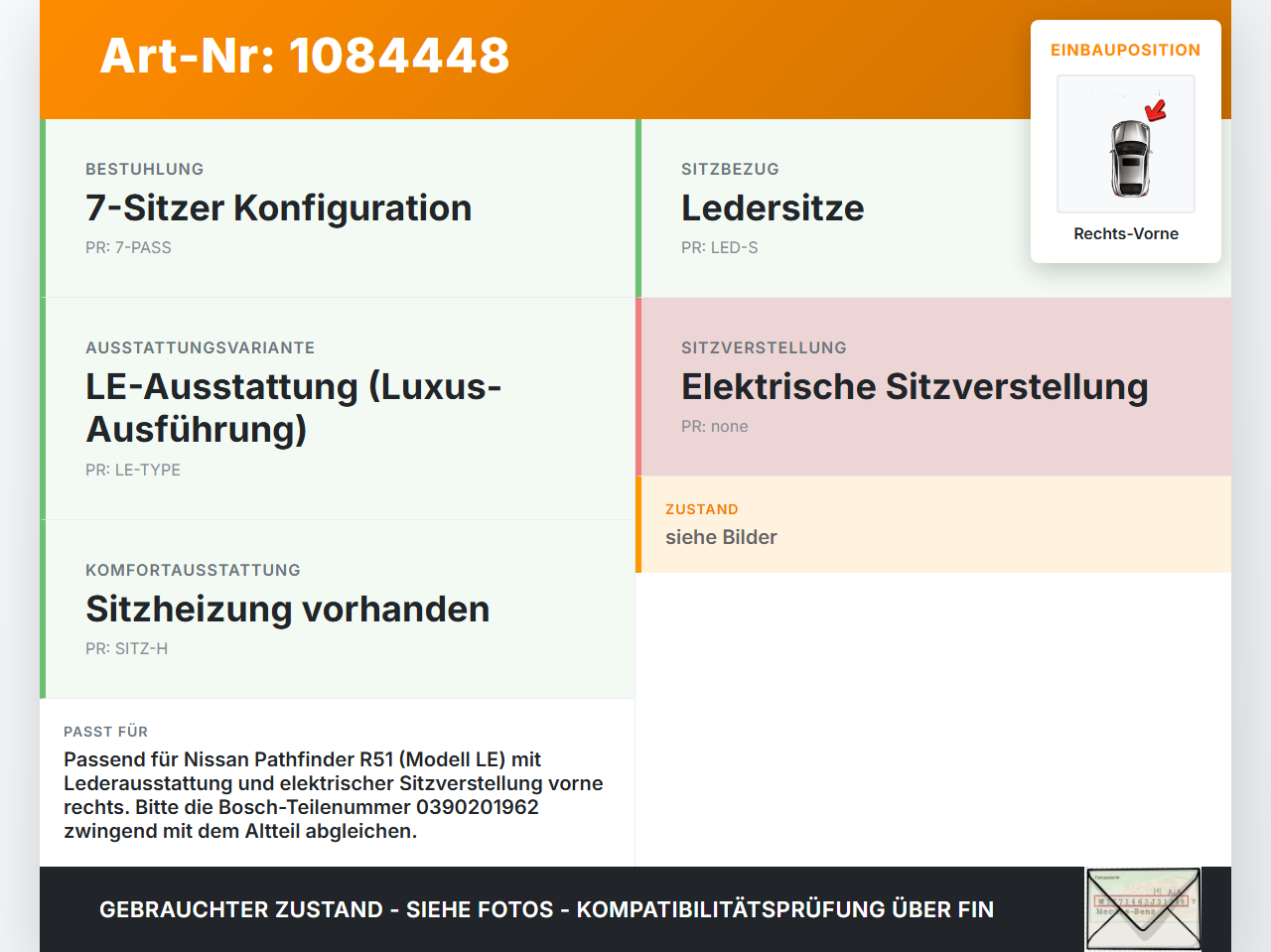 Nissan Pathfinder R51 05-10 Stellmotor für Elektr. Sitzverstellung Rechts Vorne Nissan Nissan Pathfinder R51 05-10... Vorschau 3