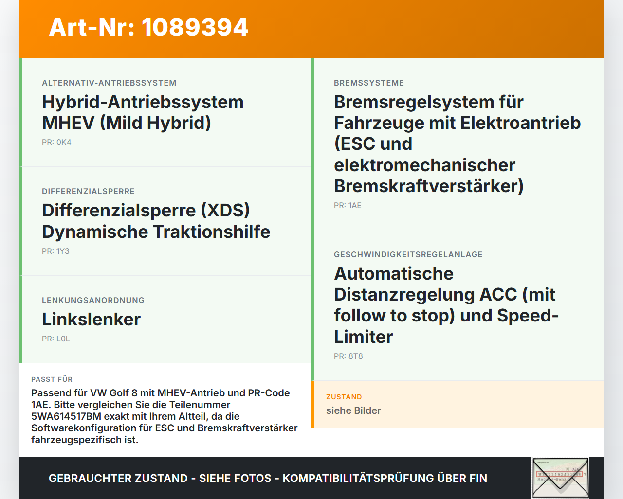 VW Golf 8 VIII 19-24 ABS ESP Steuergerät Aggregat Hydraulikblock VW Golf 8 VIII 19-24 14.08.2023 5WA614517BM... Vorschau 3