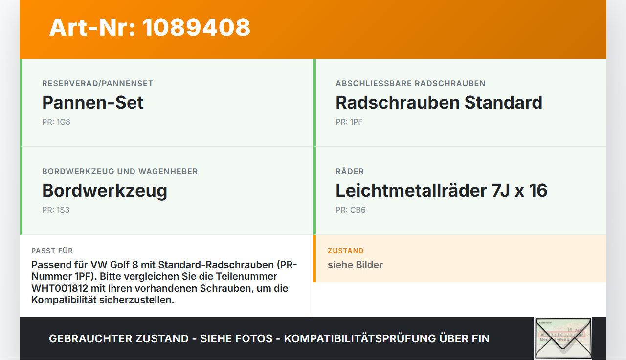 VW Golf 8 VIII 19-24 Satz Radschrauben Schraube Radbolzen VW Golf 8 VIII 19-24 14.08.2023 WHT001812 gebraucht Vorschau 3