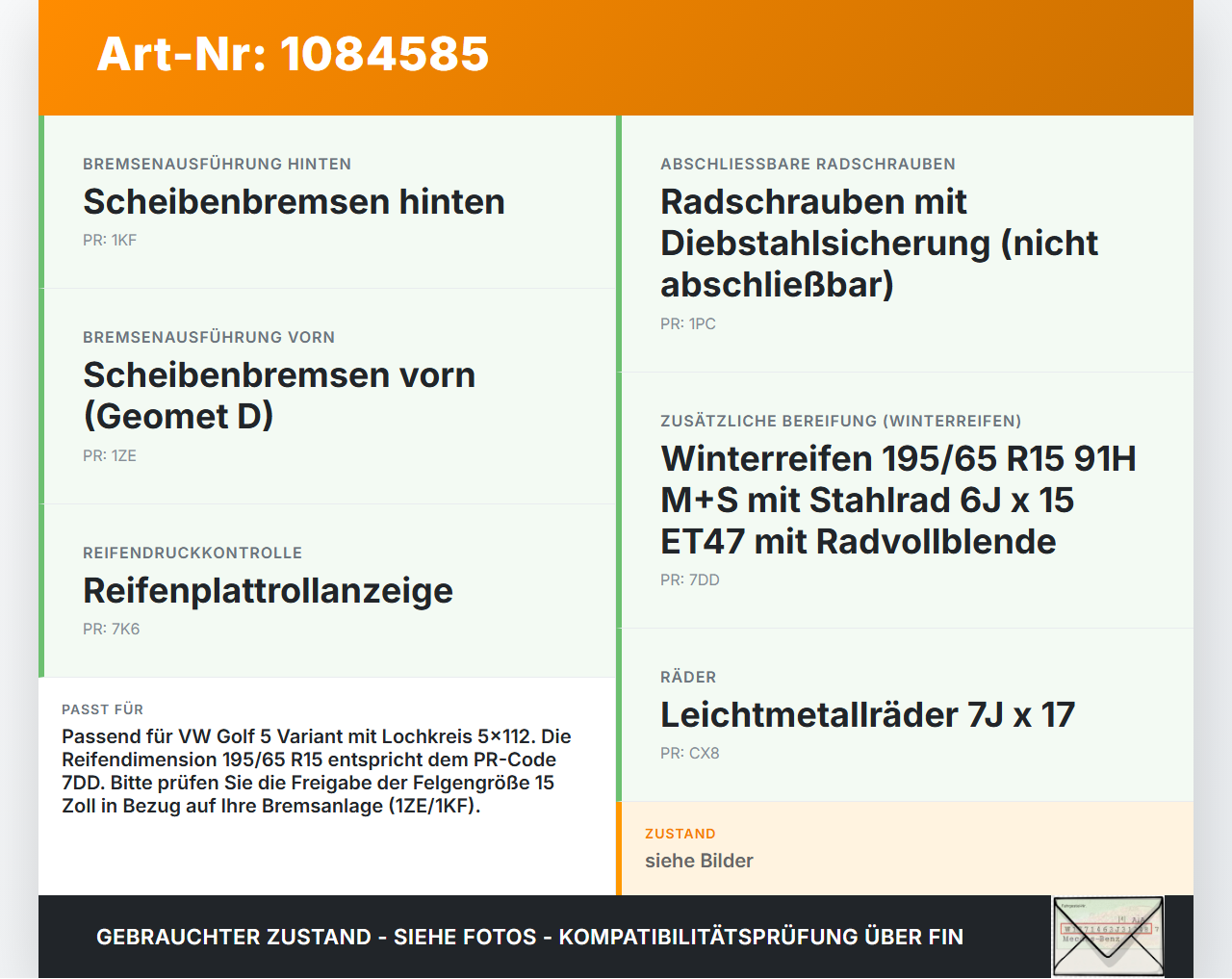 VW Golf 5 V Variant 1K5 03-09 4 x Kompletträder Stahlfelge Winterreifen 195/65R15 5X112 VW Golf 5 V Variant 1K5... Vorschau 3