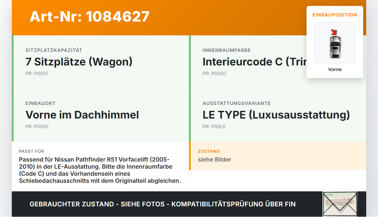 Nissan Pathfinder R51 05-10 Innenleuchte Innenraumleuchte Vorne Nissan Nissan Pathfinder R51 05-10 29.09.2008... Vorschau 3