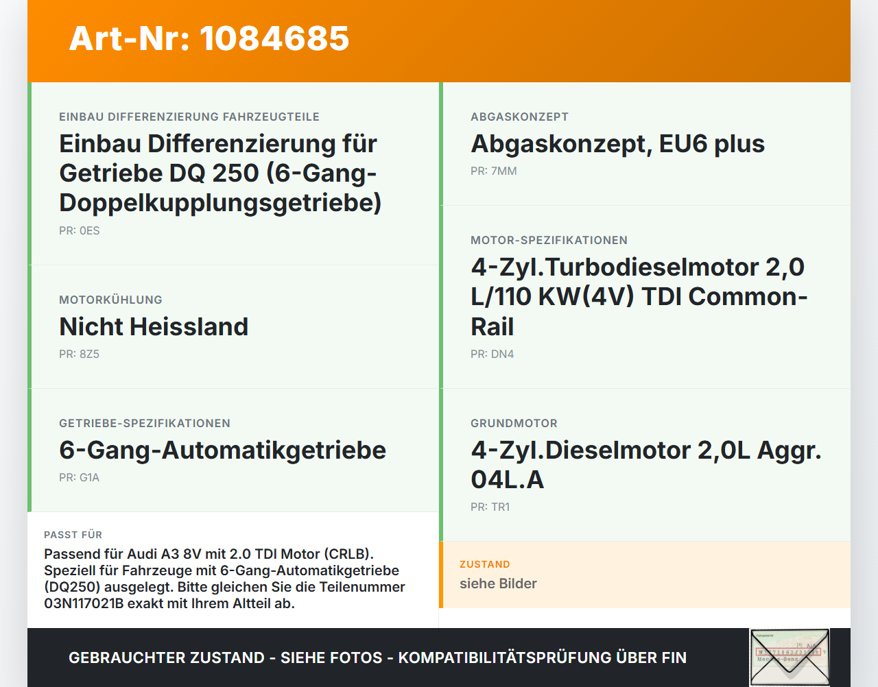 Audi A3 8V 12-16 TDI 2,0 110KW Ölkühler Audi A3 8V 12-16 17.06.2016 03N117021 gebraucht Vorschau 3