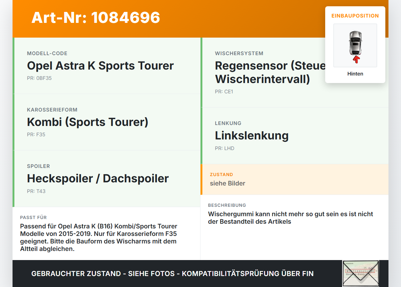 Opel Astra K B16 15-19 Kombi Heckwischer Scheibenwischer Hinten Wischarm Opel Astra K B16 15-19 31.05.2016 gebraucht Vorschau 3