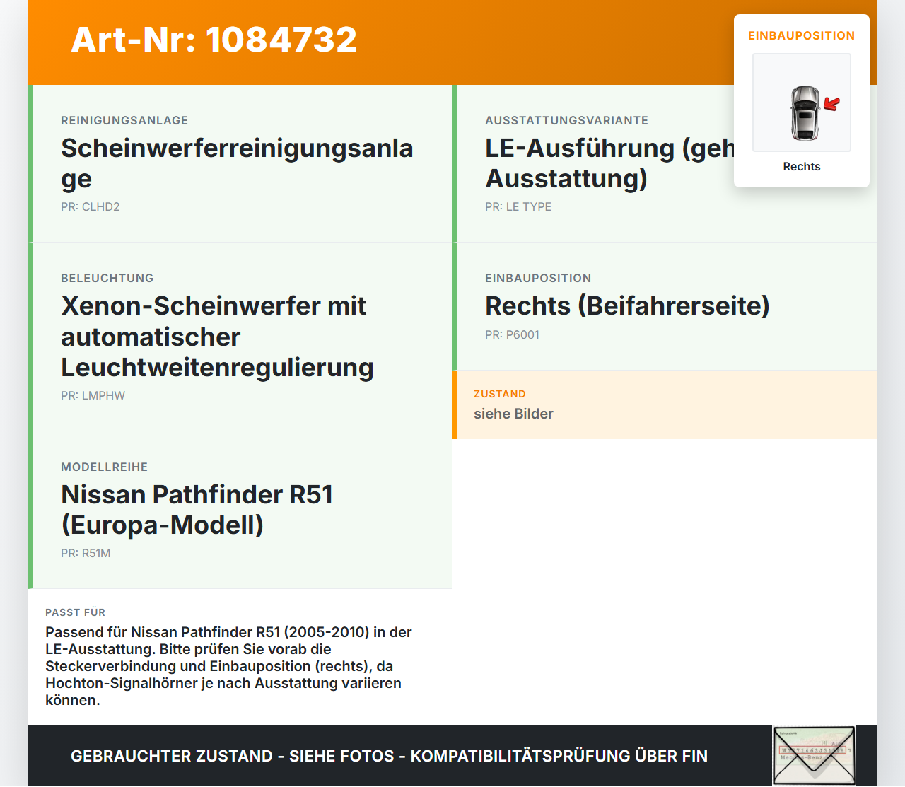 Nissan Pathfinder R51 05-10 Hupe Signalhorn Hochtöner Rechts Nissan Nissan Pathfinder R51 05-10 29.09.2008 gebraucht Vorschau 3