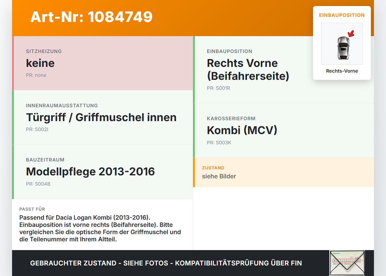 Dacia Logan 13-16 Kombi Türgriff Griffmuschel Griff Innen Rechts Vorne Dacia Logan 13-16 04.02.2014 gebraucht Vorschau 3