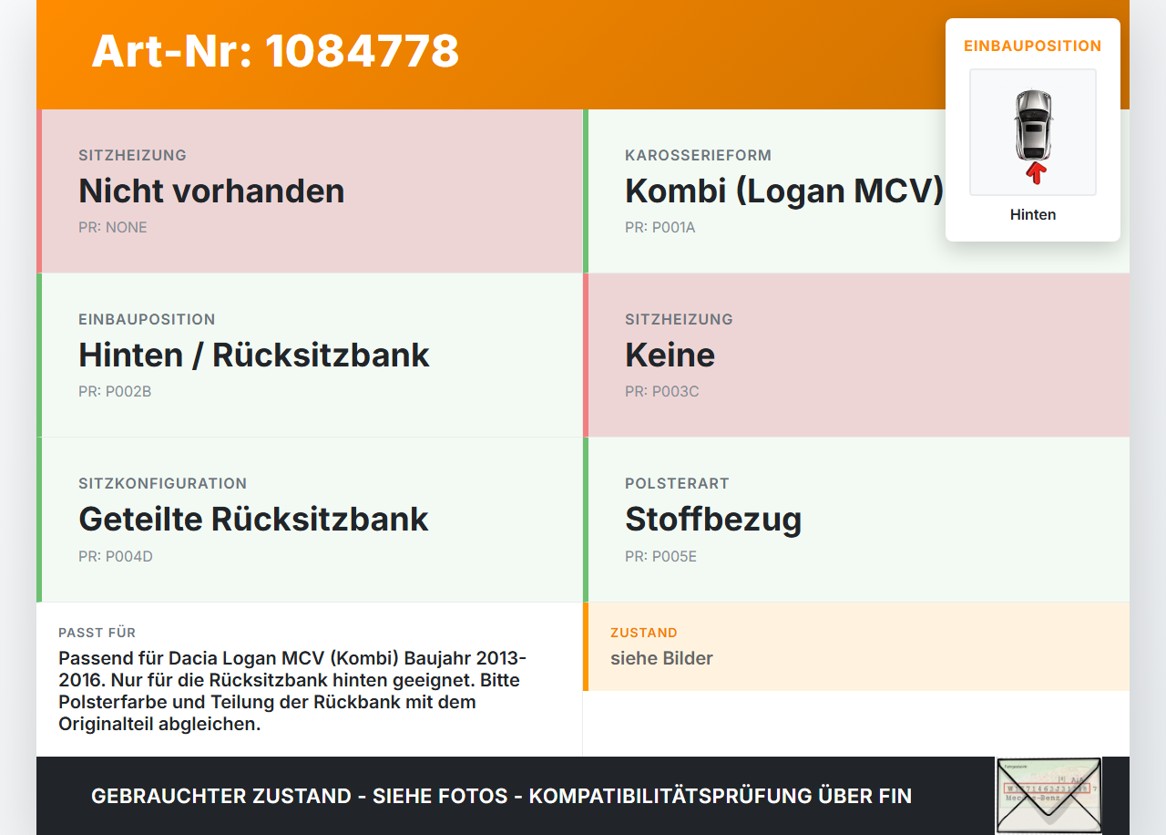 Dacia Logan 13-16 Kombi Sitzpolster für Rücksitzbank Hinten Dacia Logan 13-16 04.02.2014 2296248 gebraucht Vorschau 3