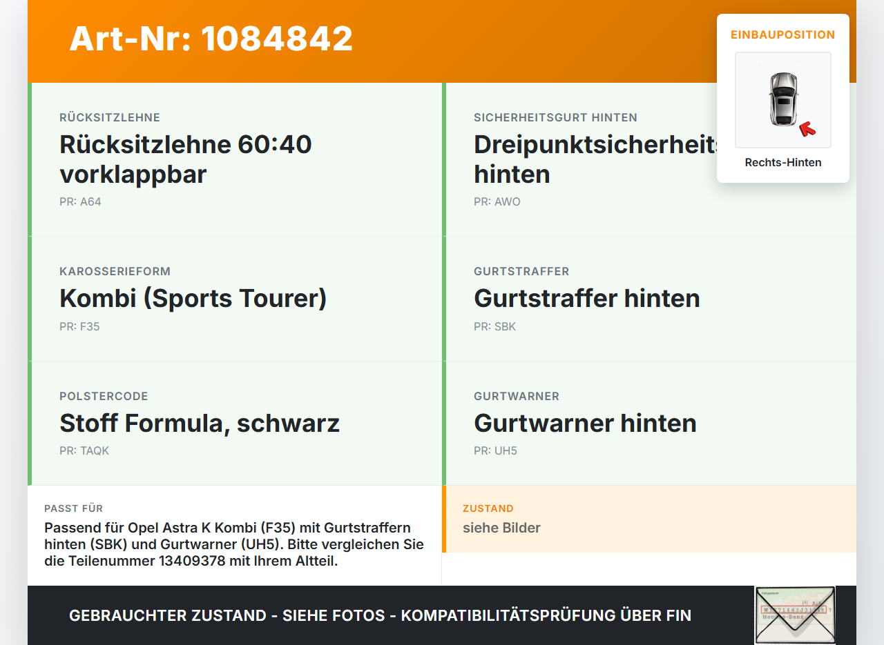 Opel Astra K B16 15-19 Kombi Gurtschloss Rechts Hinten Opel Astra K B16 15-19 31.05.2016 13409378 34194534 gebraucht Vorschau 3