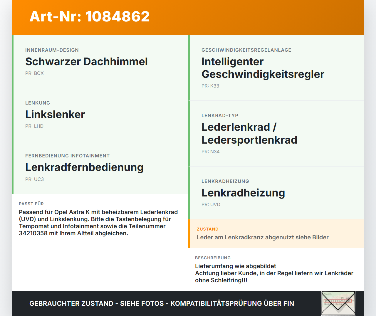 Opel Astra K B16 15-19 Lederlenkrad Lenkrad Airbaglenkrad beheizbar Opel Astra K B16 15-19 31.05.2016 34210358C... Vorschau 3