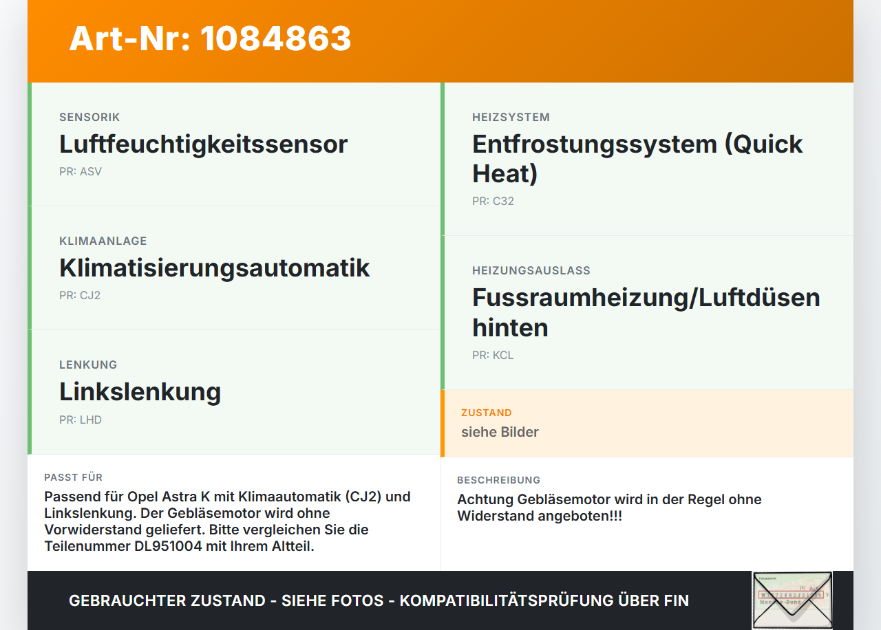 Opel Astra K B16 15-19 Gebläsemotor Lüftermotor Heizungsgebläse Opel Astra K B16 15-19 31.05.2016 0130309503... Vorschau 3