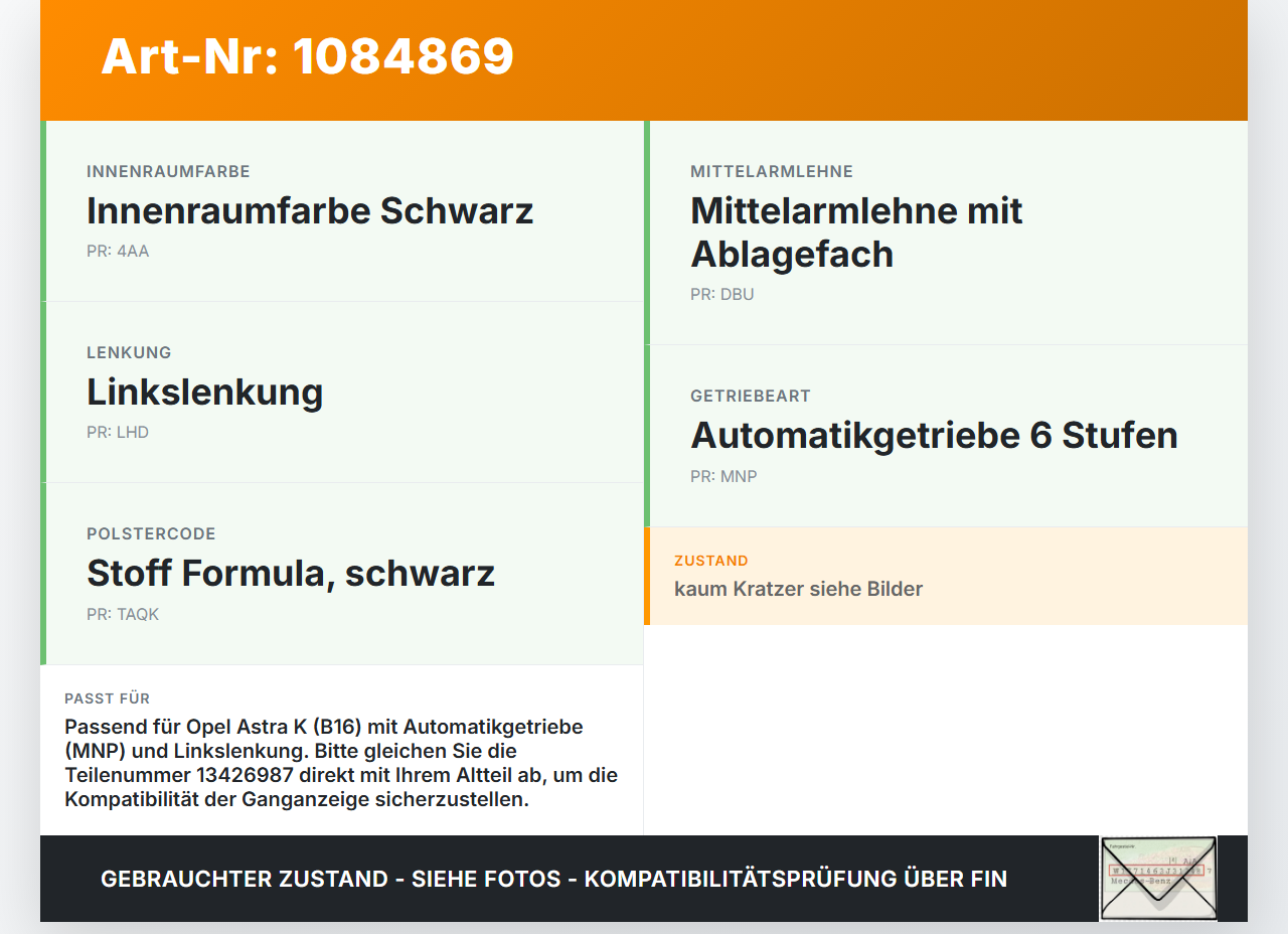Opel Astra K B16 15-19 Autom Schaltsack Schaltmanschette Ganganzeiger Opel Astra K B16 15-19 31.05.2016 13426987... Vorschau 3