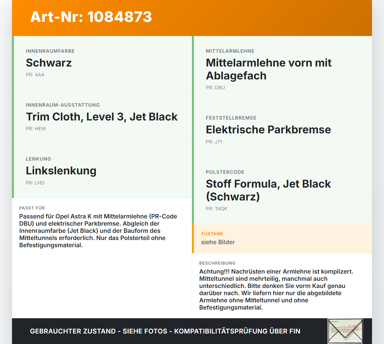 Opel Astra K B16 15-19 Armlehne Mittelarmlehne Auflage Opel Astra K B16 15-19 31.05.2016 gebraucht Vorschau 3