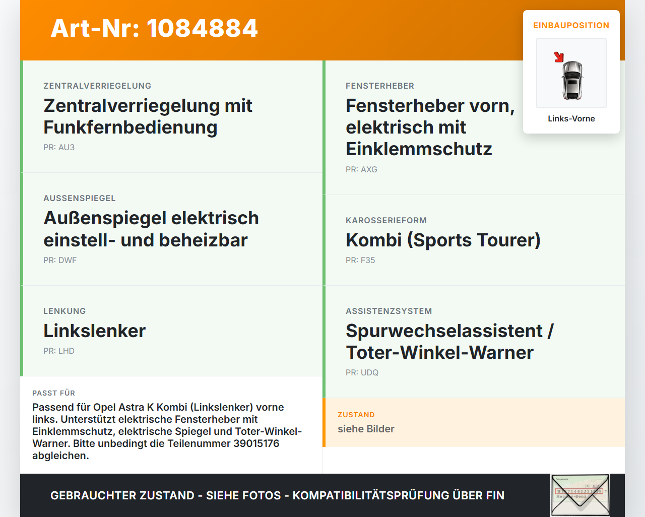 Opel Astra K B16 15-19 Kombi Kabelbaum für Tür und Fensterheber Links Vorne Opel Astra K B16 15-19 31.05.2016... Vorschau 3
