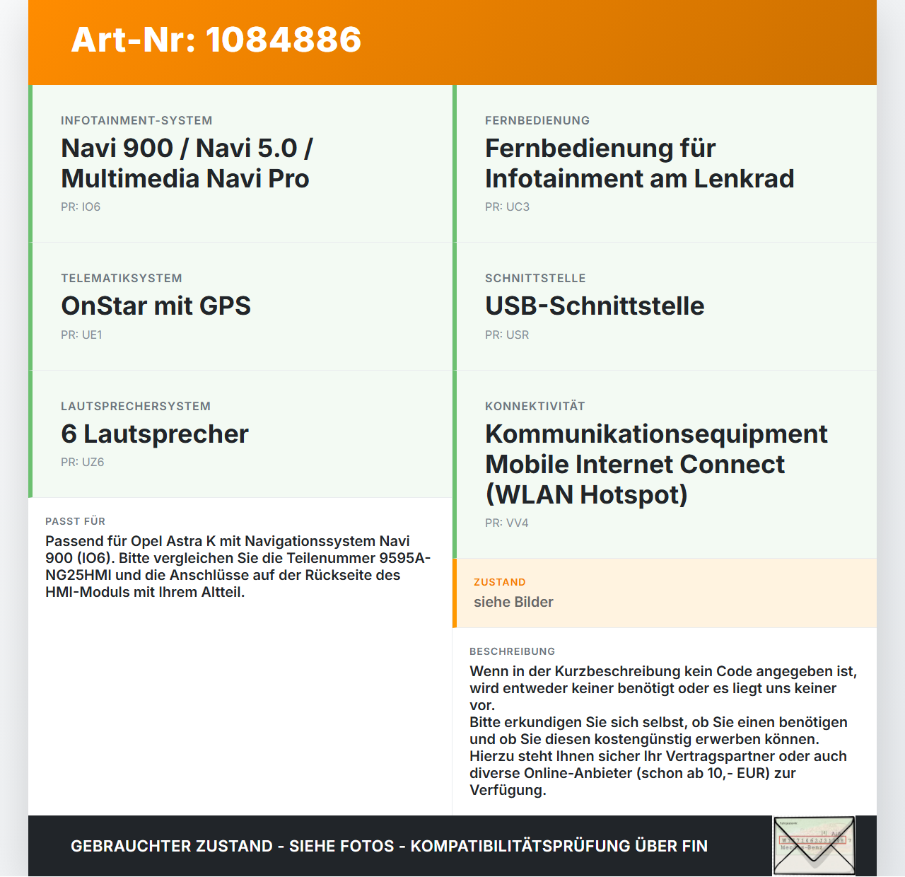 Opel Astra K B16 15-19 Navigationssystem NG2.5HMI Modul Multimedia Empfänger GPS Opel Astra K B16 15-19 31.05.2016... Vorschau 3