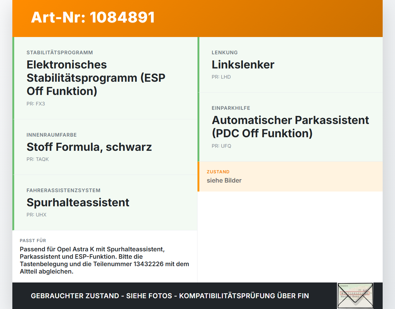 Opel Astra K B16 15-19 Schalter ESP Off Spurhalteassistent PDC Off Opel Astra K B16 15-19 31.05.2016 13432226... Vorschau 3