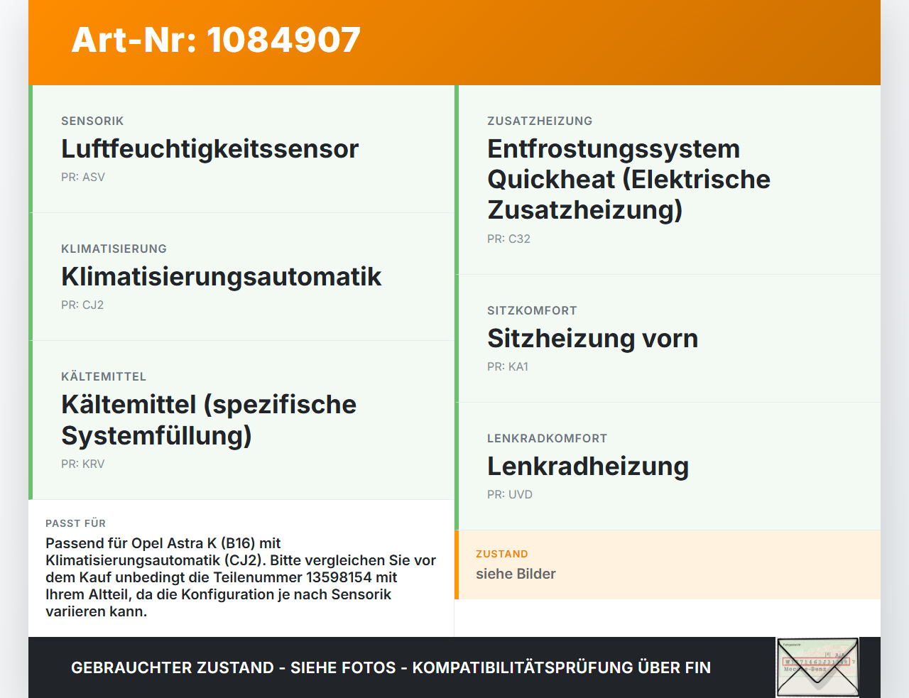 Opel Astra K B16 15-19 Steuergerät ECU Modul SG für Klima Opel Astra K B16 15-19 31.05.2016 13598154 gebraucht Vorschau 3