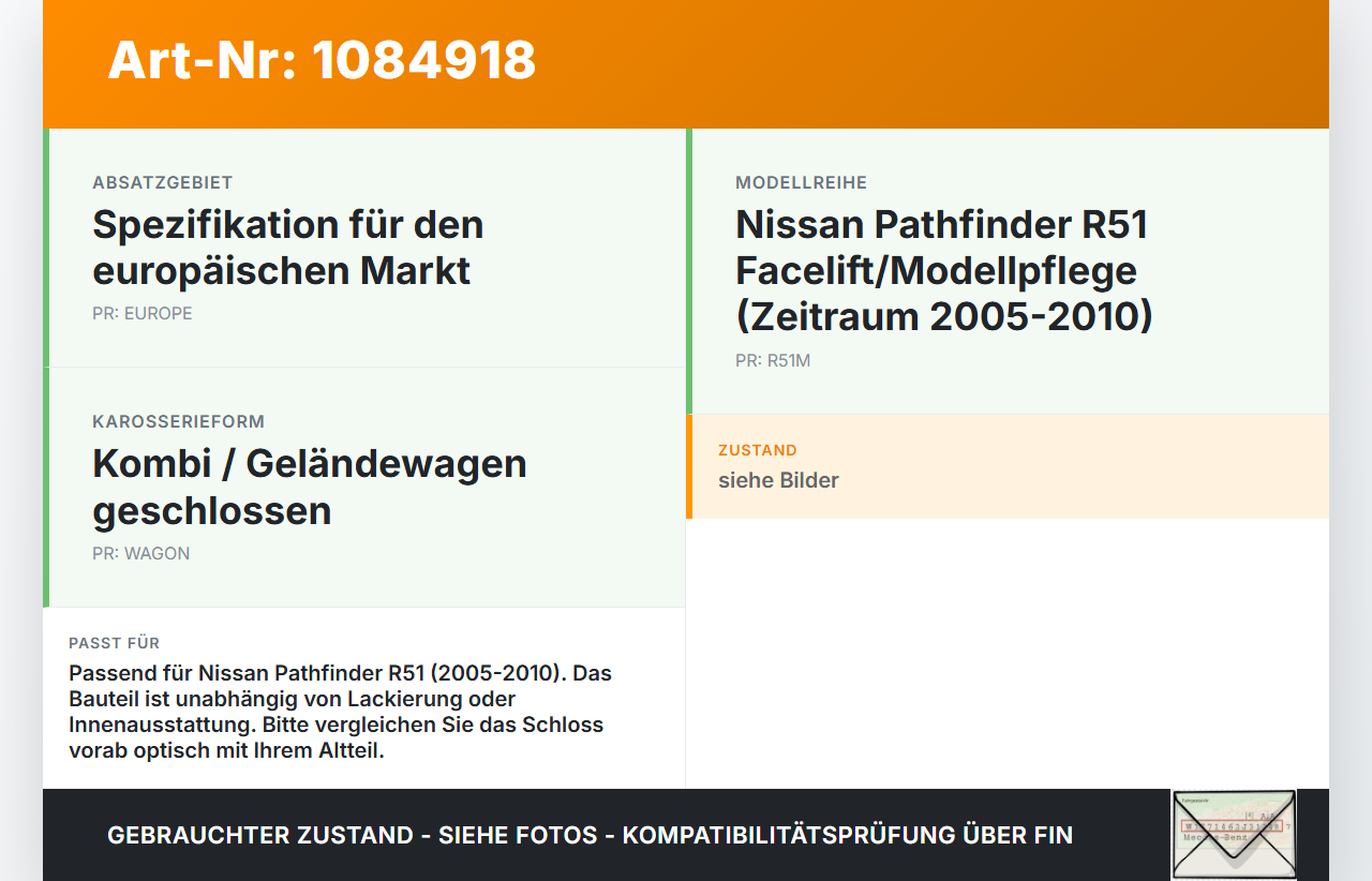 Nissan Pathfinder R51 05-10 Haubenschloss Motorhaubenschloss Schloss Nissan Nissan Pathfinder R51 05-10 29.09.2008... Vorschau 3