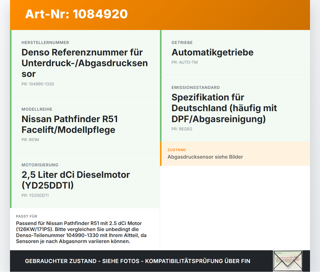 Nissan Pathfinder R51 05-10 dCi 2,5 126KW Unterdrucksensor Nissan Nissan Pathfinder R51 05-10 29.09.2008... Vorschau 3