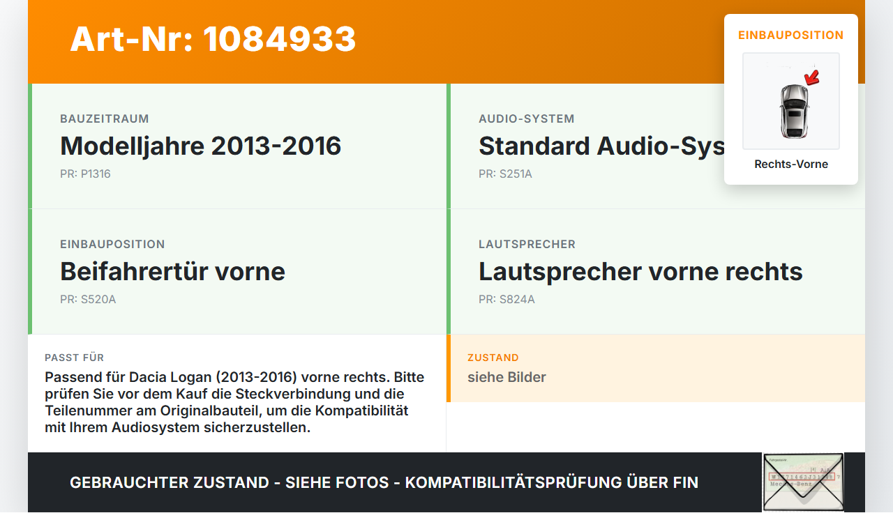 Dacia Logan 13-16 Lautsprecher Rechts Vorne Dacia Logan 13-16 04.02.2014 gebraucht Vorschau 3