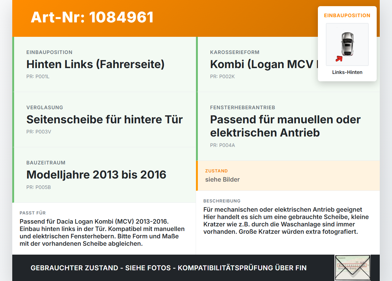 Dacia Logan 13-16 Kombi Seitenscheibe LHK  für Türscheibe Fenster Links Hinten Dacia Logan 13-16 04.02.2014 gebraucht Vorschau 3