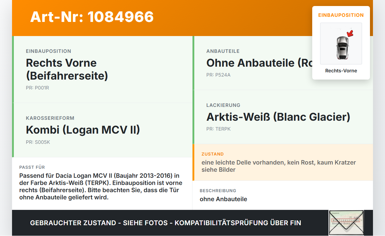 Dacia Logan 13-16 Kombi Tür Beifahrertür Rechts Vorne TERPK Dacia Logan 13-16 04.02.2014 gebraucht Vorschau 3