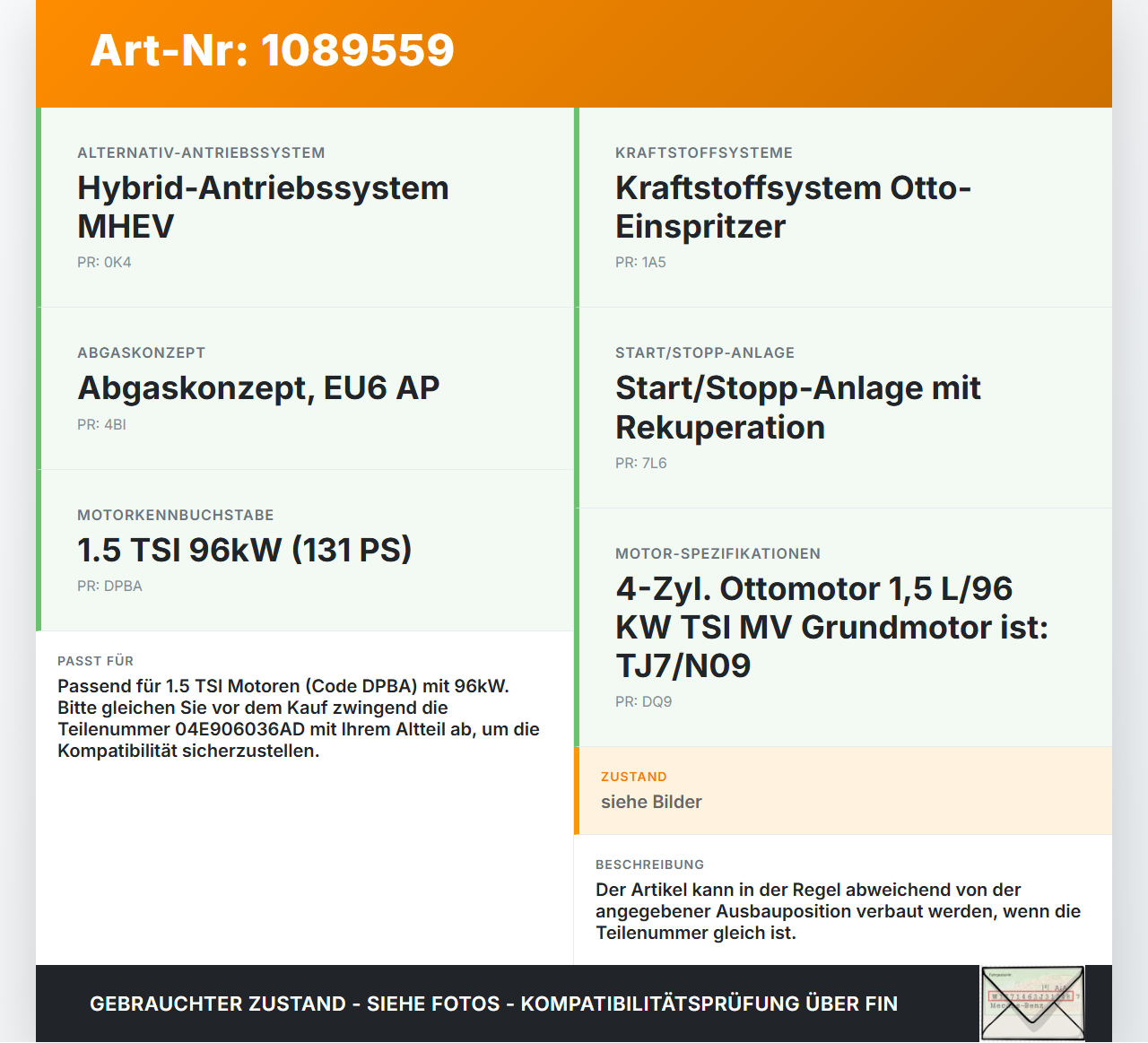 VW Golf 8 VIII 19-24 TSI 1,5 96KW Injektor Einspritzdüse Zyl.3 VW Golf 8 VIII 19-24 14.08.2023 04E906036AD gebraucht Vorschau 3