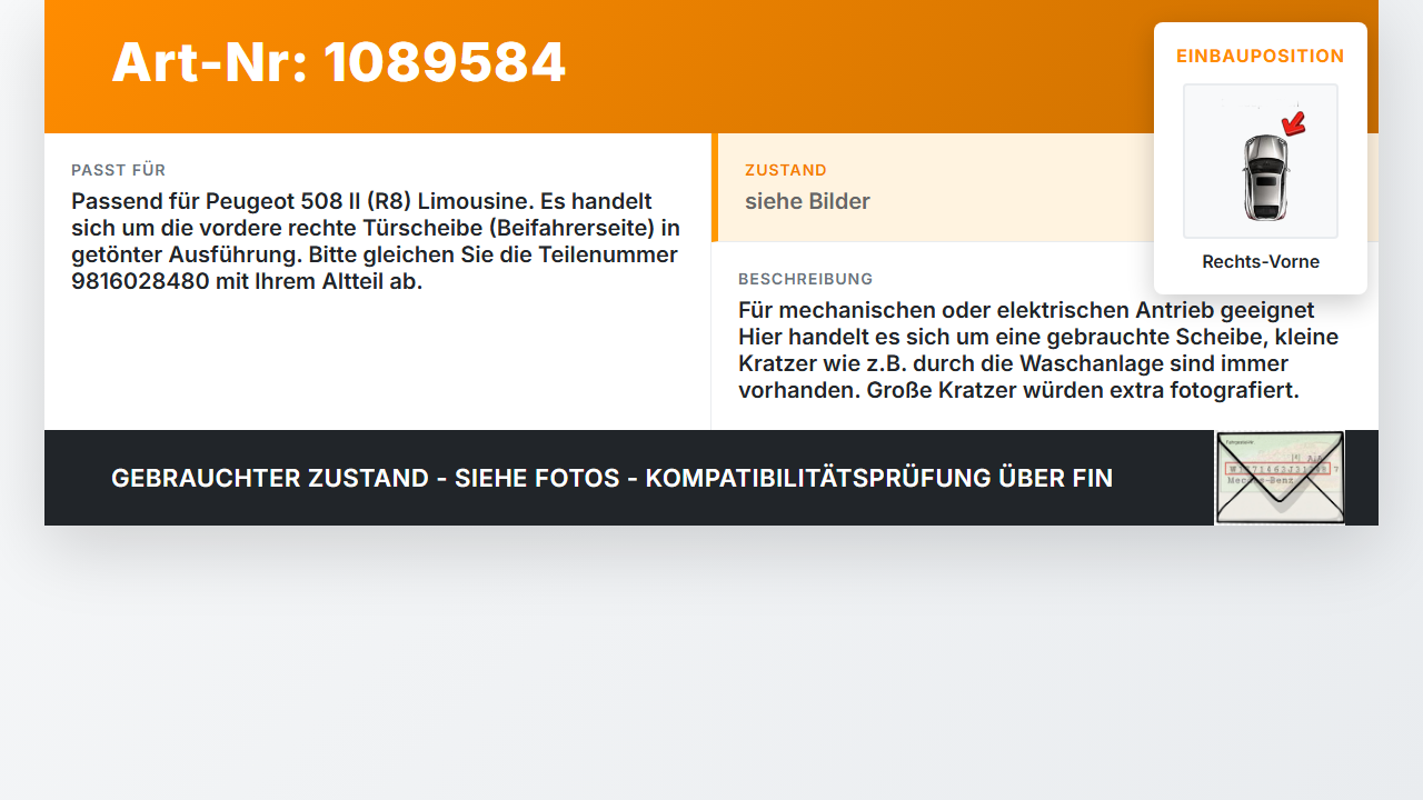 Peugeot 508 II 18-23 Lim Seitenscheibe RVK Türscheibe Rechts Vorne Peugeot 508 II 18-23 16.07.2019 9816028480 gebraucht Vorschau 3