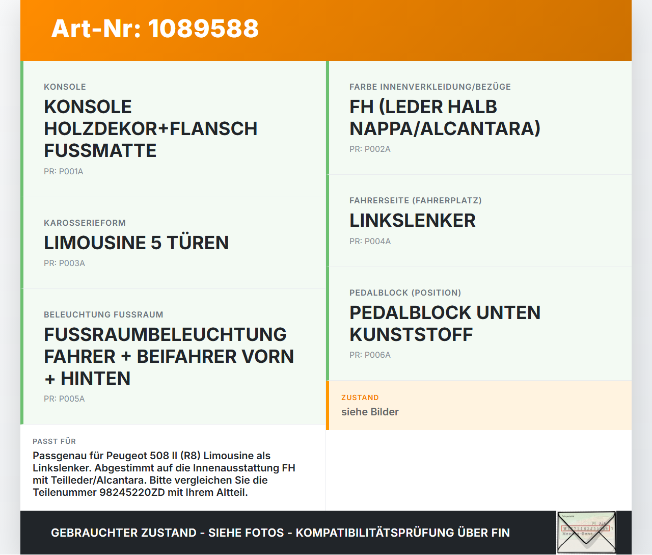 Peugeot 508 II 18-23 Fussmatten Peugeot 508 II 18-23 16.07.2019 98245220ZD gebraucht Vorschau 3