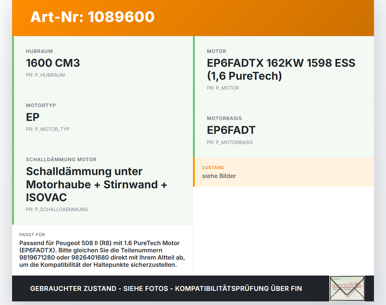 Peugeot 508 II 18-23 1,6 165KW EP6FADTX Abdeckung für Motor Deckel Motorabdeckung Peugeot 508 II 18-23 16.07.2019... Vorschau 3