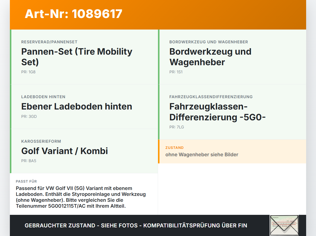 VW Golf VII 7 Variant 13-17 Original Werkzeug Bordwerkzeug VW Golf VII 7 Variant 13-17 11.11.2014 5G0012115T... Vorschau 3