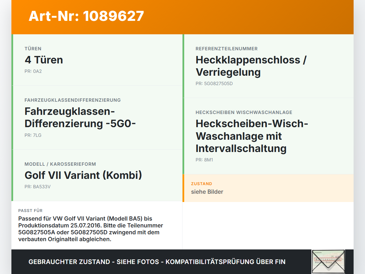 VW Golf VII 7 Variant 13-17 Kombi Schloss f. Heckklappe Heckklappenschloss Verriegelung VW Golf VII 7 Variant 13-17... Vorschau 3