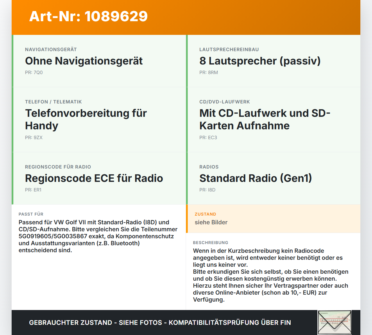 VW Golf VII 7 Variant 13-17 Autoradio CD-Radio VW Golf VII 7 Variant 13-17 11.11.2014 5G0919605 5G0035867... Vorschau 3