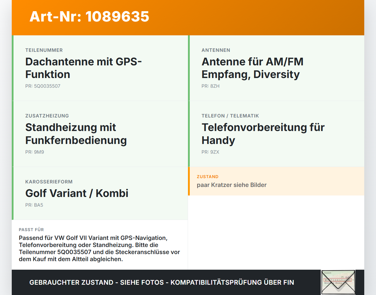 VW Golf VII 7 Variant 13-17 Dachantenne Antenne Haifischflosse GPS VW Golf VII 7 Variant 13-17 11.11.2014 5Q0035507... Vorschau 3