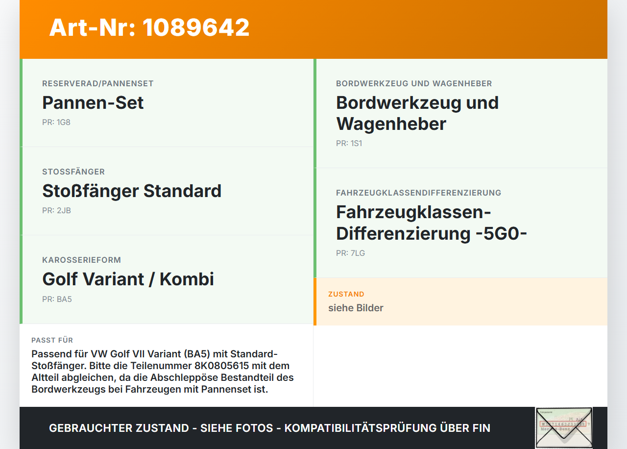 VW Golf VII 7 Variant 13-17 Abschleppöse Abschlepphaken VW Golf VII 7 Variant 13-17 11.11.2014 8K0805615 gebraucht Vorschau 3