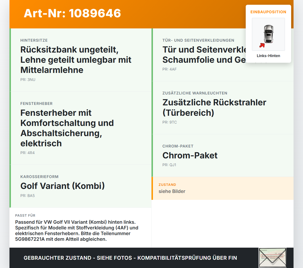 VW Golf VII 7 Variant 13-17 Kombi Türverkleidung Türpappe Links Hinten VW Golf VII 7 Variant 13-17 11.11.2014... Vorschau 3