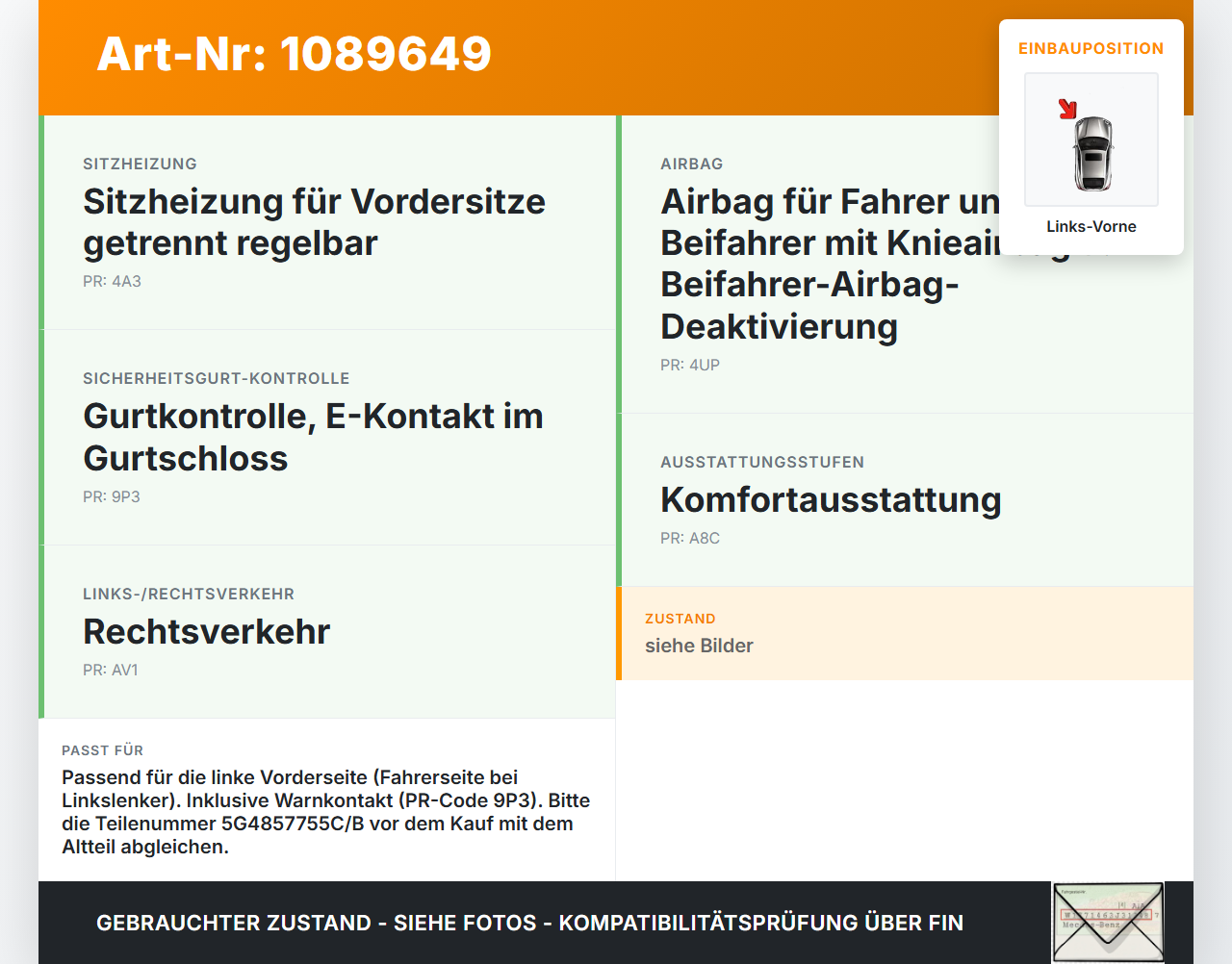 VW Golf VII 7 Variant 13-17 Kombi Gurtschloss Links Vorne VW Golf VII 7 Variant 13-17 11.11.2014 5G4857755C... Vorschau 3