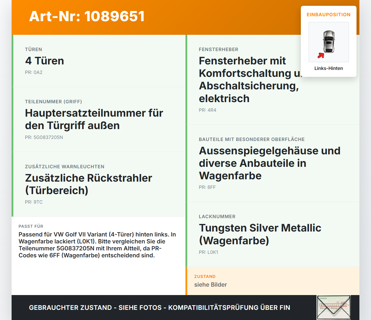 VW Golf VII 7 Variant 13-17 Kombi Türgriff Griff aussen Links Hinten L0K1 VW Golf VII 7 Variant 13-17 11.11.2014... Vorschau 3