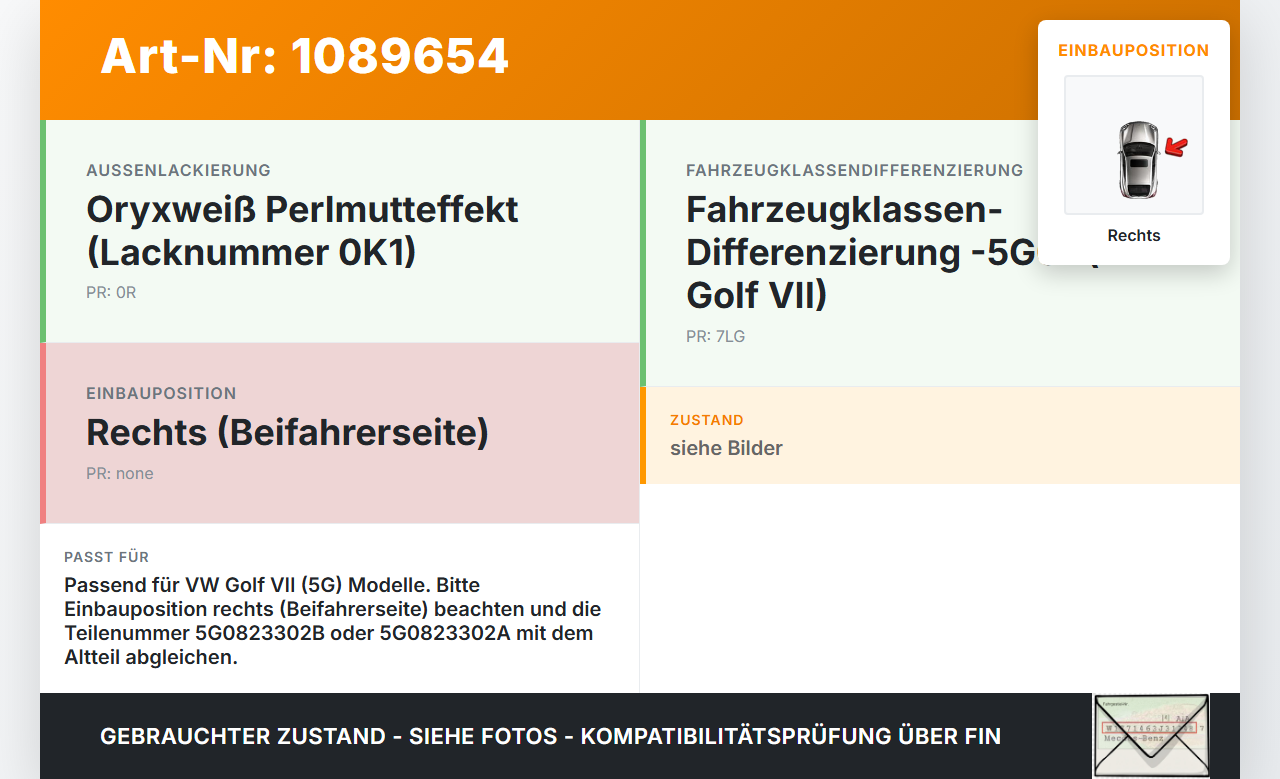 VW Golf VII 7 Variant 13-17 Kombi Scharnier für Motorhaube Motorhaubenscharnier Rechts VW Golf VII 7 Variant 13-17... Vorschau 3
