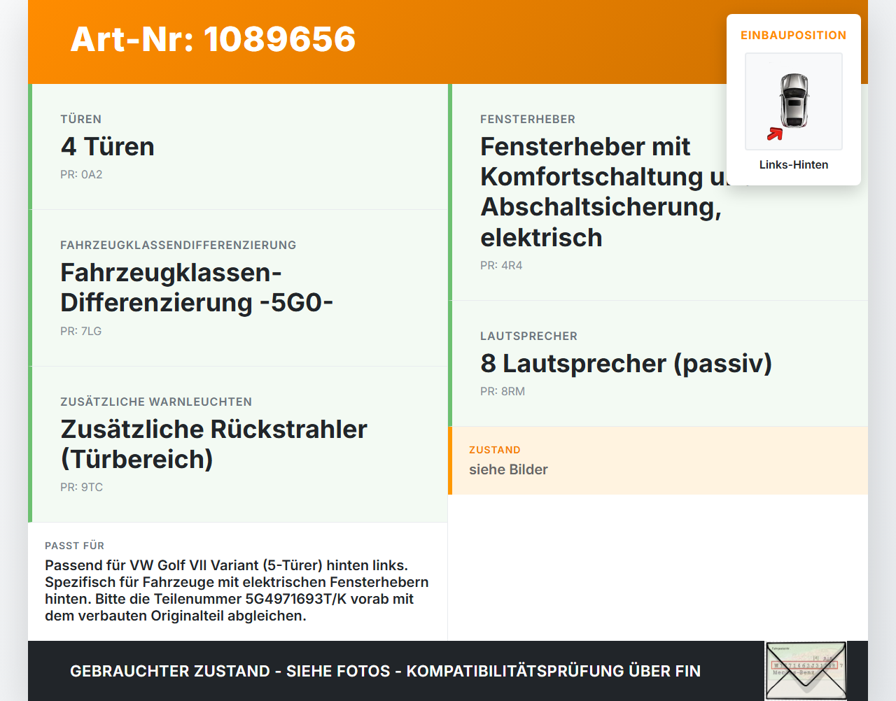 VW Golf VII 7 Variant 13-17 Kombi Kabelbaum für Tür und Fensterheber Links Hinten VW Golf VII 7 Variant 13-17... Vorschau 3
