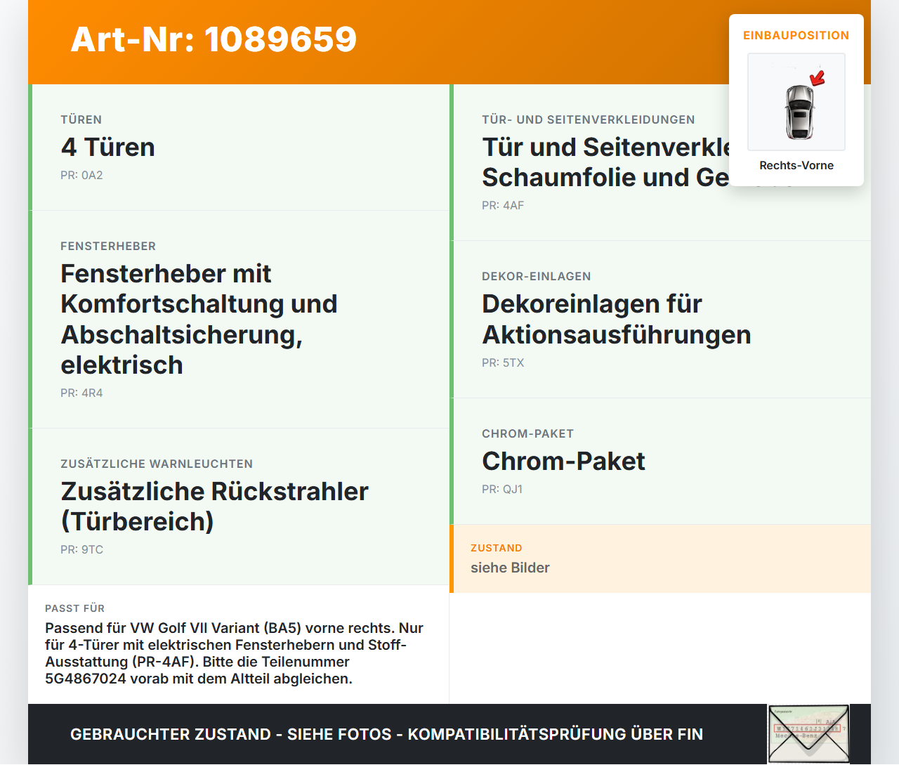 VW Golf VII 7 Variant 13-17 Kombi Türverkleidung Türpappe Rechts Vorne VW Golf VII 7 Variant 13-17 11.11.2014... Vorschau 3