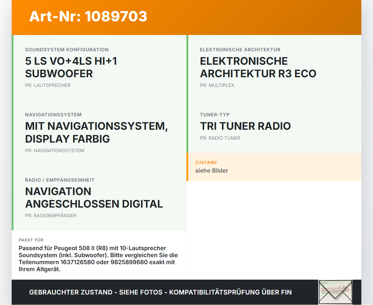 Peugeot 508 II 18-23 Verstärker Endstufe für Soundsystem Peugeot 508 II 18-23 16.07.2019 1637126580 9825899680... Vorschau 3
