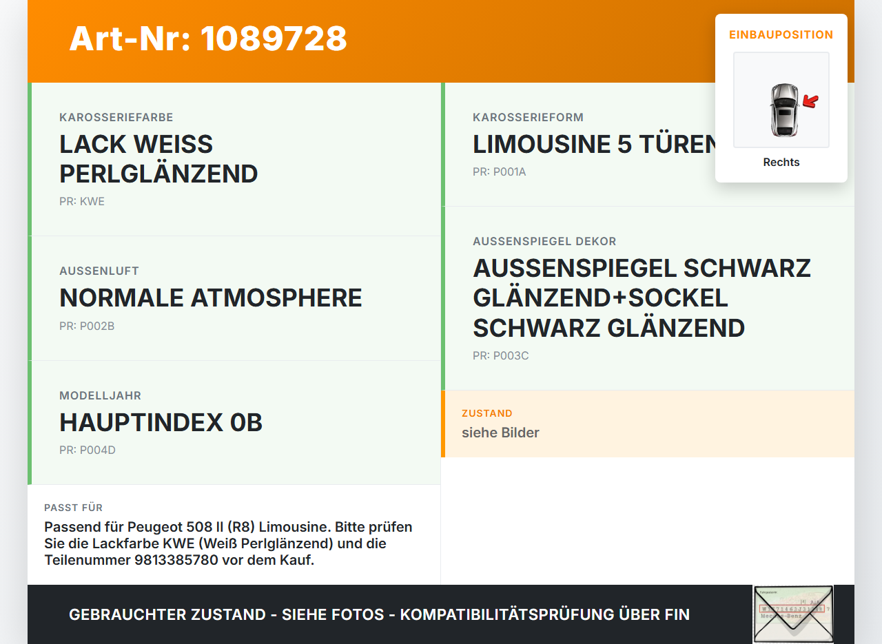Peugeot 508 II 18-23 Lim Verkleidung für A-Säule Rechts aussen KWE Peugeot 508 II 18-23 16.07.2019 9813385780 gebraucht Vorschau 3